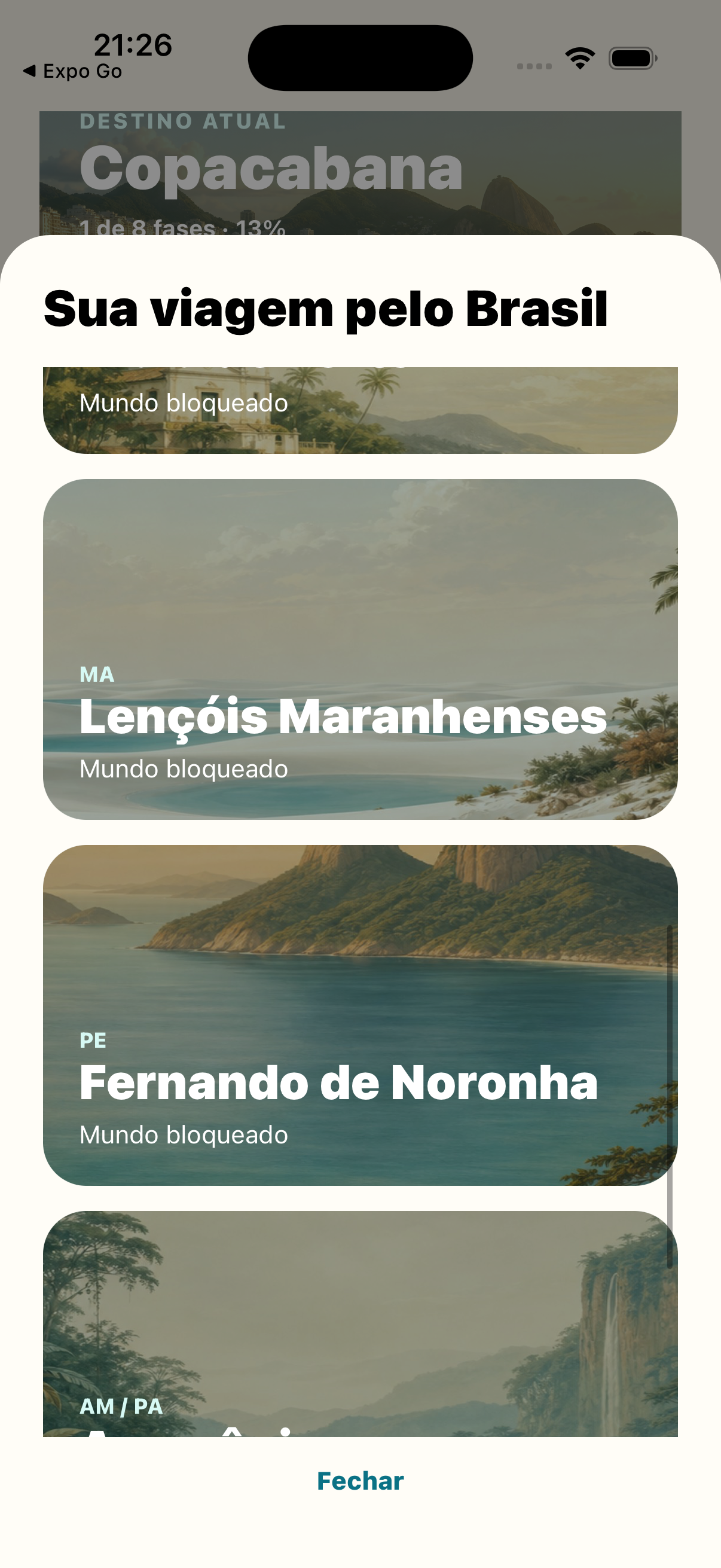 Partida de Mahjong Brasil com peças inspiradas no destino